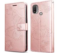 Kal-Coque Pour Moto E20 / Moto E30 / Moto E40, Papillon Imprimé Housse En Cuir Pu Magnétique Portefeuille, Étui À Rabat Pour Moto E20 / Moto E30 / Moto E40, Or Rose