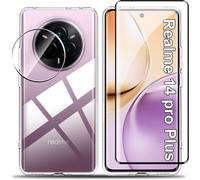 Kal-Coque Pour Realme 14 Pro+/14 Pro Plus Avec 1 Verre Trempé Protection Écran Deux Avec 1 Pièces Caméra, Transparent Soft Etui Silicone Tpu Cover Housse Absorption Anti-Scratch Housse Étui