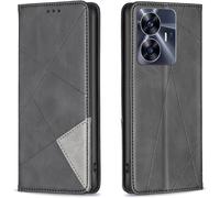 Kal-Coque Pour Realme C55, Housse Portefeuille En Cuir Etui De Protection Avec Slim Tpu Silicone Bumper Antichoc Magnétique Flip Case, Porte Cartes Avec Fonction Support Cover Pu Pochette (Noir)