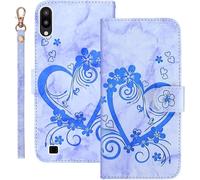 Kal-Coque Pour Samsung Galaxy A10 Rabat,Housse Pour Samsung M10 Clapet,Aimer/C?ur Portefeuille Etui Avec Fonction Support Et Porte-Carte,Cuir Pu Flip Cover Case.Bleu