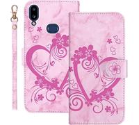 Kal-Coque Pour Samsung Galaxy A10s Rabat,Housse Pour Samsung A10s Clapet,Aimer/C?ur Portefeuille Etui Avec Fonction Support Et Porte-Carte,Cuir Pu Flip Cover Case.Rose