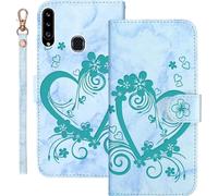 Kal-Coque Pour Samsung Galaxy A20s Rabat,Housse Pour Samsung A20s Clapet,Aimer/C?ur Portefeuille Etui Avec Fonction Support Et Porte-Carte,Cuir Pu Flip Cover Case.Vert