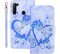 Kal-Coque Pour Samsung Galaxy A21 Rabat,Housse Pour Samsung A21 Clapet,Aimer/C?ur Portefeuille Etui Avec Fonction Support Et Porte-Carte,Cuir Pu Flip Cover Case.Bleu