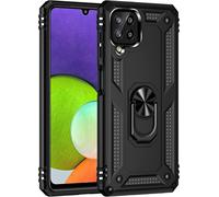 Kal-Coque Pour Samsung Galaxy A22 4g/M32 4g + Hd Verre Trempé, Étui Protection Tpu/Pc Souple Durable Avec Support De 360° Rotation Anneau Antichoc Armor Box Coque, Noir