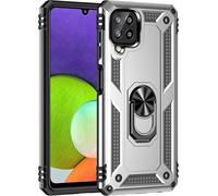 Kal-Coque Pour Samsung Galaxy A22 4g/M32 4g + Hd Verre Trempé, Silicone Souple Et Pc Dur Armor Protection Résistante, Anti-Choc, Anti-Rayure, Etui Housse Avec Support Kickstand,Argent