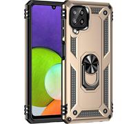 Kal-Coque Pour Samsung Galaxy A22 4g/M32 4g + Protecteur D'écran, Double Couche Hybride Ultra Armure Housse Étui De Protection Antichoc Armor Bumper Cover Avec Stand, Or