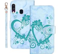 Kal-Coque Pour Samsung Galaxy A40 Rabat,Housse Pour Samsung Galaxy A40 Clapet,Aimer/C?ur Portefeuille Etui Avec Fonction Support Et Porte-Carte,Cuir Pu Flip Cover Case.Vert