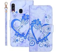 Kal-Coque Pour Samsung Galaxy A40 Rabat,Housse Pour Samsung Galaxy A40 Clapet,Aimer/C?ur Portefeuille Etui Avec Fonction Support Et Porte-Carte,Cuir Pu Flip Cover Case.Bleu