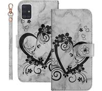 Kal-Coque Pour Samsung Galaxy A51 Rabat,Housse Pour Samsung A51 4g Clapet,Aimer/C?ur Portefeuille Etui Avec Fonction Support Et Porte-Carte,Cuir Pu Flip Cover Case.Noir