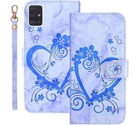 Kal-Coque Pour Samsung Galaxy A71 Rabat,Housse Pour Samsung A71 Clapet,Aimer/C?ur Portefeuille Etui Avec Fonction Support Et Porte-Carte,Cuir Pu Flip Cover Case.Bleu