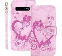 Kal-Coque Pour Samsung Galaxy S10 Rabat,Housse Pour Samsung Galaxy S10 Clapet,Aimer/C?ur Portefeuille Etui Avec Fonction Support Et Porte-Carte,Cuir Pu Flip Cover Case.Rose