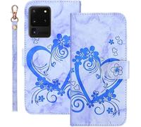 Kal-Coque Pour Samsung Galaxy S20 Ultra 5g Rabat,Housse Pour Samsung S20 Ultra 5g Clapet,Aimer/C?ur Portefeuille Etui Avec Fonction Support Et Porte-Carte,Cuir Pu Flip Cover Case.Bleu