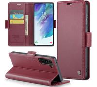 Kal-Coque Pour Samsung Galaxy S21 Fe Étui Portefeuille Wallet Cover En Cuir Pu Avec Cartes Magnétique Et Rfid Protection Antivol Folio Housse Samsung S21 Fe Case, Vin Rouge