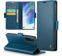 Kal-Coque Pour Samsung Galaxy S21 Fe Étui Portefeuille Wallet Cover En Cuir Pu Avec Cartes Magnétique Et Rfid Protection Antivol Folio Housse Samsung S21 Fe Case, Bleu