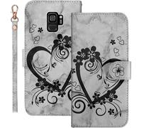 Kal-Coque Pour Samsung Galaxy S9 Rabat,Housse Pour Samsung Galaxy S9 Clapet,Aimer/C?ur Portefeuille Etui Avec Fonction Support Et Porte-Carte,Cuir Pu Flip Cover Case.Noir