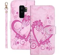 Kal-Coque Pour Samsung Galaxy S9+ Rabat,Housse Pour Samsung Galaxy S9 Plus Clapet,Aimer/C?ur Portefeuille Etui Avec Fonction Support Et Porte-Carte,Cuir Pu Flip Cover Case.Rose