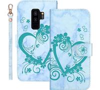 Kal-Coque Pour Samsung Galaxy S9+ Rabat,Housse Pour Samsung Galaxy S9 Plus Clapet,Aimer/C?ur Portefeuille Etui Avec Fonction Support Et Porte-Carte,Cuir Pu Flip Cover Case.Vert