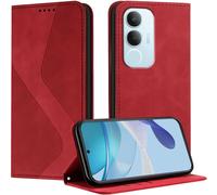 Kal-Coque Pour Vivo Y19s 4g, Housse En Cuir Vivo Y19s 4g, Cuir Portefeuille Housse Avec Magnétique Flip Étui À Rabat Case Etui Vivo Y19s 4g (Rouge)