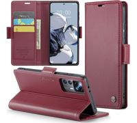 Kal-Coque Pour Xiaomi 12t Pro Étui Portefeuille Wallet Cover En Cuir Pu Avec Cartes Magnétique Et Rfid Protection Antivol Folio Housse Xiaomi 12t Case, Vin Rouge