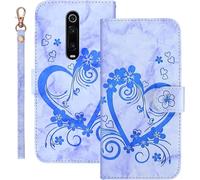 Kal-Coque Pour Xiaomi Mi 9t/Mi 9t Pro Rabat,Housse Pour Redmi K20/Redmi K20 Pro Clapet,Aimer/C?ur Portefeuille Etui Avec Fonction Support Et Porte-Carte,Cuir Pu Flip Cover Case.Bleu