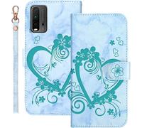Kal-Coque Pour Xiaomi Redmi 9t Rabat,Housse Pour Xiaomi Poco M3 Clapet,Aimer/C?ur Portefeuille Etui Avec Fonction Support Et Porte-Carte,Cuir Pu Flip Cover Case.Vert