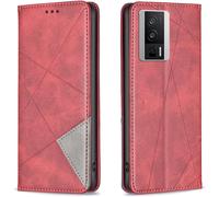 Kal-Coque Pour Xiaomi Redmi K60/K60 Pro/X3 Nfc, Housse Portefeuille En Cuir Etui De Protection Avec Slim Tpu Silicone Bumper Magnétique Flip Case, Porte Cartes Avec Fonction Support Cover (Rouge)