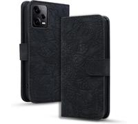 Kal-Coque Pour Xiaomi Redmi Note 12 Pro 5g/ Poco X5 Pro 5g Premium Pu Cuir Housse Avec Fermeture Magnétique Stand Fonction Flip Cover Mandala Gaufrage Redmi Note 12 Pro 5g/ Poco X5 Pro 5g - Noir