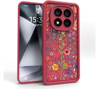Kal-Coque Pour Xiaomi Redmi Note 14 Pro 5g / Poco X7 5g - ¿¿Tui Silicone Souple Fine L¿¿G¿¿Re Elegant D¿¿Sign, Protection Cam¿¿Ra Antichoc Anti-Rayures Mince Housse (Wine Red,Flowers)