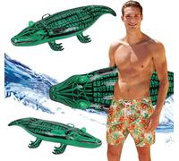 Kal-Crocodile Flottant Gonflable, Crocodile Flotteurs De Piscine En Crocodile Jouet, Pvc Jouets Gonflables Pour Enfants, Bouée Gonflable Chevauchable Crocodile With Poignée, Green