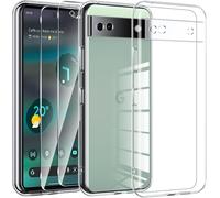 Kal-Crystal Clear Coque Pour Google Pixel 6a 5g Avec 2 Pièces De Verre De Protection,Coque De Protection En Silicone Tpu Transparent Ultra Fin Et Souple,Anti-Jaunissement,Anti-Rayures