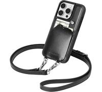 Kal-Cuir Coque Pour Iphone 15 Pro 6.1 Pouces, [Détachable Et Réglable Cordon Bandoulière] Cuir Véritable Etui Portefeuille Compatible Avec Iphone 15 Pro [2 Fentes Cartes]\U2014noir