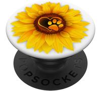 Kal-Dog Paw Print Paw Cute Dog Love Yellow Sunflower On White Popsockets Popgrip - Support Et Grip Pour Smartphone/Tablette Avec Un Top Interchangeable