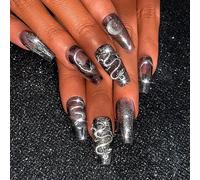 Kal-Dragon 3d Cristal Lune Peinte À La Main Appuyez Sur Les Ongles Brillant Punk Long Cercueil Faux Ongles Fait Main Strass Briller Faux Ongles Amovible Pour Les Femmes Et Les Filles