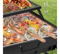KAL-Ensemble De Paniers De Grillage Enroulable Emboîtables Avec Poignée En Bois (2 Pièces,L+S), Panier De Grillage Enroulable, Accessoires De Barbecue Pour Grill Extérieur Pour Légumes