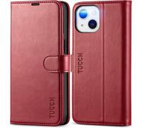 KAL-Etui Coque Pour Iphone 13 5G, Antichoc Tpu Housse Iphone 13 Cuir Pu Portefeuille Etui [Rfid Blocage] [Béquille] [Fentes Pour Cartes] Coque Pour Iphone 13 (6,1 Pouces) - Rouge Foncé