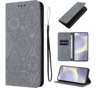 Kal-Étui Pour Samsung Galaxy S24 Plus / S24+ 5g 6.7 Pouces Cuir Artificiel Coque Samsung S24 Plus Avec Fente Pour Carte Coque S24 Plus Motif De Fleurs Béquille Housse Gris