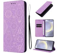 Kal-Étui Pour Samsung Galaxy S24 Plus / S24+ 5g 6.7 Pouces Cuir Artificiel Coque Samsung S24 Plus Avec Fente Pour Carte Coque S24 Plus Motif De Fleurs Béquille Housse Violet