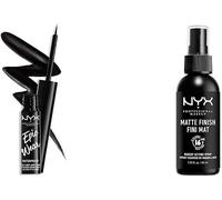 Kal-Eyeliner Liquide Semi-Permanent Epic Wear, Fini Mat, Noir & Spray Fixateur Setting Dewy Finish, Fini Mat, Formule Vegan, Modèle : Matte