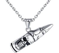 Kal-Fashion Collier En Acier Inoxydable Pendentif Vintage De Crâne - Bullet Pour Hommes Garçons Adolescents Collier En Forme De Bullet Créatif Décorations Des Jeunes À La Mode