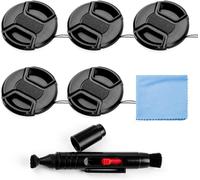 KAL-Fotover ¿ Lot de 5 Bouchons d'Objectif Universels Avec Chiffon Microfibres Et Stylo de Nettoyage Pour Appareil Photo Canon, Nikon, Sony, Olympus