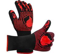KAL-Gants De Cuisine Gant Barbecue Résistant À La Chaleur Et Antidérapants Rouge Aramide Coton 800°C Universel Gants Pour Bbq Grill Four Cuisine Et Cheminée 1 Paire