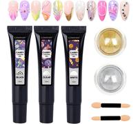 Kal-Gel 3d Nail Art Et Poudre Chrome Ongle Set, 3pcs Blanc Ttransparent Nnoir Pour Ongles, 2ps Or Argent Chrome Ongle, Nail Art Gel 3d Sculpture D'ongles Colle À Ongles