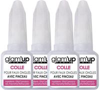 Kal-Glam¿Up Paris - Lot De 4 Colles À Faux Ongles - Colle À Ongles Adhésive Longue Durée Pour Coller Ou Réparer Les Ongles Artificiels - Taille Xl Avec Pinceaux - 8 G