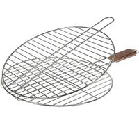 KAL-Grilles De Cuisson Barbecue Et Fumoir -Grille De Barbecue Double, Grille Barbecue Ronde, Grille Bbq 38Cm -Matière : Acier Chromé -Diamètre : 38Cm -Poignée En Bois D'Acacia