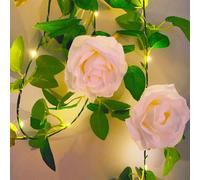 Kal-Guirlande De Fleurs Artificielles Avec 20 Led - 2 Mètres À Suspendre - Guirlande De Roses Pour Décoration De Jardin, Mariage, Table De Fleurs, Fête D'anniversaire, Noël, Bricolage