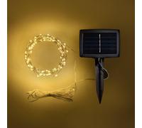 KAL-Guirlande Lumineuse Solaire 100 Micro Led Blanc Chaud Sur Fil Argenté