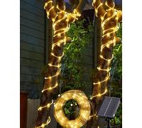 KAL-Guirlande Solaire Extérieur Tube, 10M 100 Led Guirlande Lumineuse Solaire 8 Modes, Etanche, Décoration Pour Jardin, Terrasse, Balcon (Blanc Chaud)