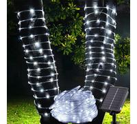 KAL-Guirlande Solaire Extérieur Tube, 10M 100 Led Guirlande Lumineuse Solaire 8 Modes, Etanche, Décoration Pour Jardin, Terrasse, Balcon (Blanche)