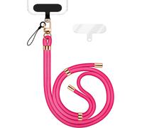 Kal-Holdme Lanière Universelle Pour Smartphone & Coque De Téléphone Portable, Cordon En Nylon Réglable, Sangle De Cou, Bandoulière Avec Mousqueton (Or) & 2 Patches, Lanyard, Couleur:Rose Néon