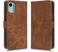 Kal-Housse Pour Nokia C12/Ta-1535 Etui, Rfid Protect Pu/Tpu Cuir Coque Magnétique Portefeuille, Marron